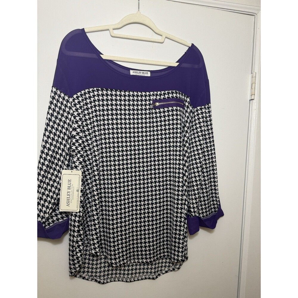 Ashley Blue women's blouse NWT size 3XL purple and black